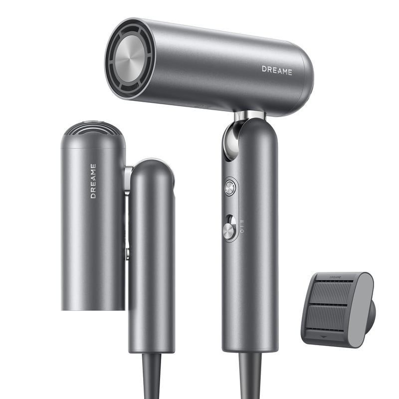 Uscător de păr Dreame Hair Gleam, 110.000 RPM, debit de aer 65 m/s, 200 de milioane de ioni negativi, control al temperaturii și al fluxului de aer, 330 g, gri