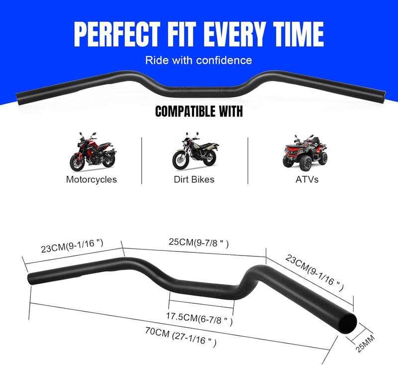 DREAMIZER 25mm Motorkerékpár Kormány Bobber Cafe Racer Cruiser Chopper Fekete