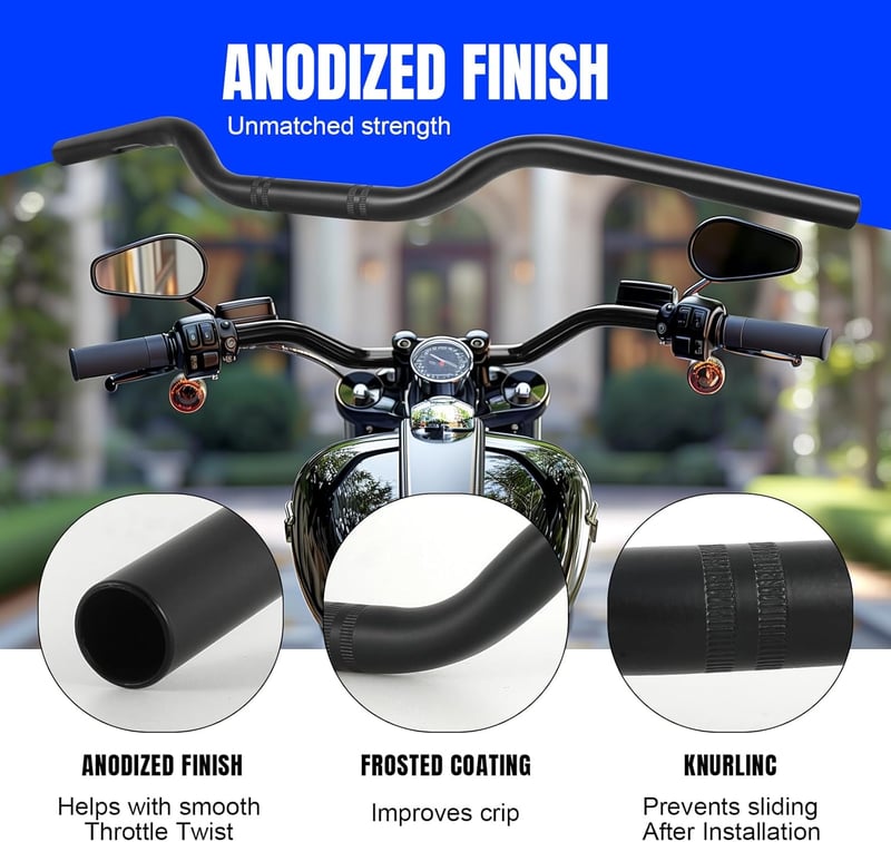 DREAMIZER 25mm Motorkerékpár Kormány Bobber Cafe Racer Cruiser Chopper Fekete