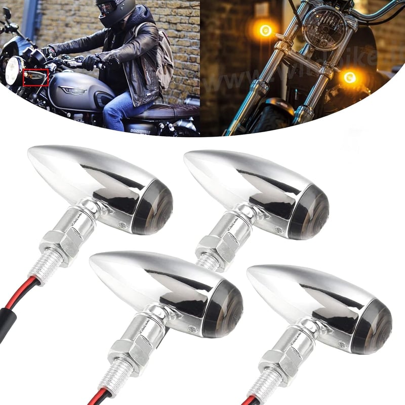 DREAMIZER set 4 semnalizatoare moto 12V tip glonț, universale pentru scutere, cruisere, ATV-uri și motociclete off-road