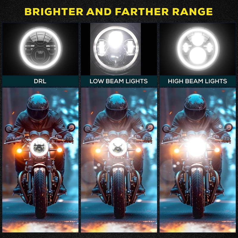 DREAMIZER 7 Hüvelykes Motorkerékpár Fényszóró Fehér DRL Angel Eye Sárga Irányjelzővel