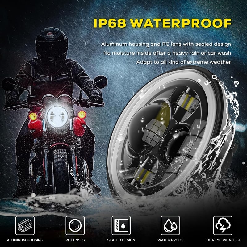 DREAMIZER 7 Hüvelykes Motorkerékpár Fényszóró Fehér DRL Angel Eye Sárga Irányjelzővel
