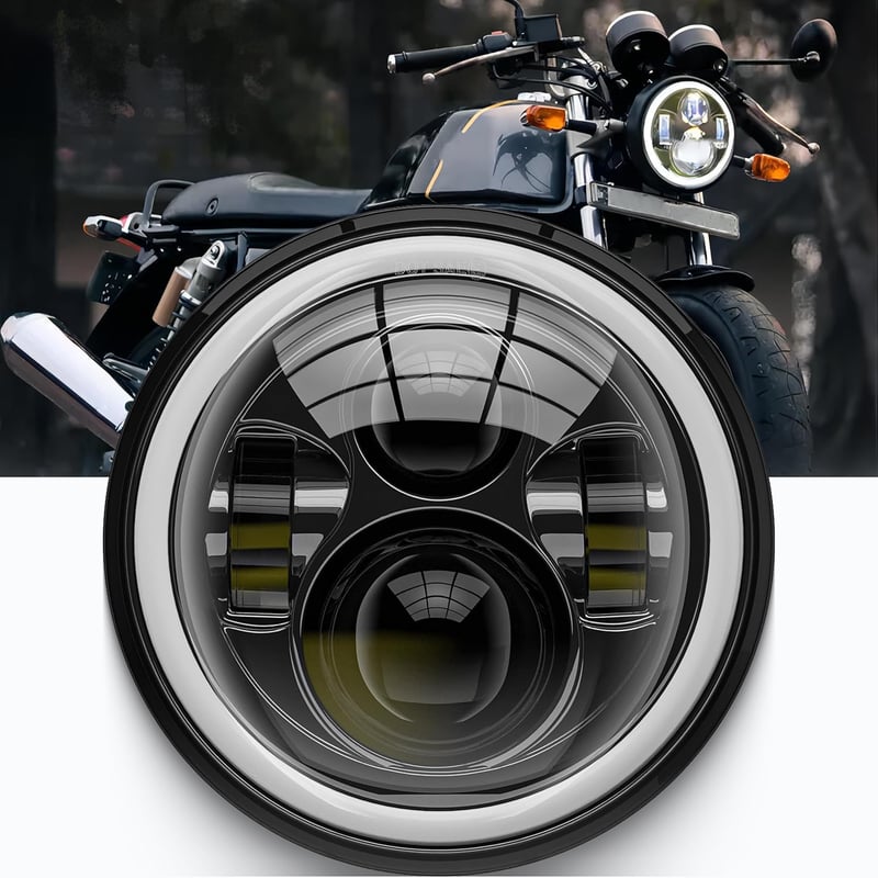 DREAMIZER 7 Hüvelykes Motorkerékpár Fényszóró Fehér DRL Angel Eye Sárga Irányjelzővel