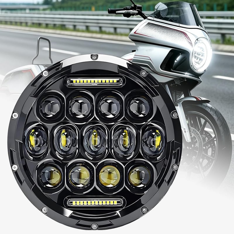 DREAMIZER 7 Inch LED Motoros Fényszóró E-Jóváhagyott Fehér Nappali Fény Angyal Szem Sárga Irányjelző Harley Road King Street Glide Softail E