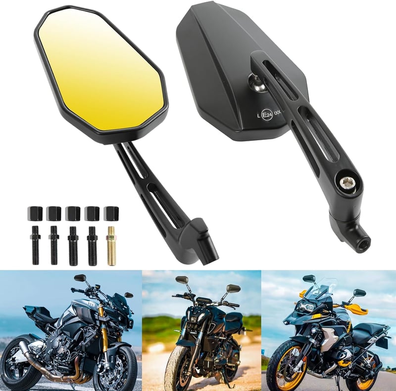 DREAMIZER E24 E-Jóváhagyott Motortükör 8-10 mm - Kompatibilis Kawasaki Z, Yamaha MT Sorozattal, Robogókkal és Quadokkal - Állítható, Tükröző