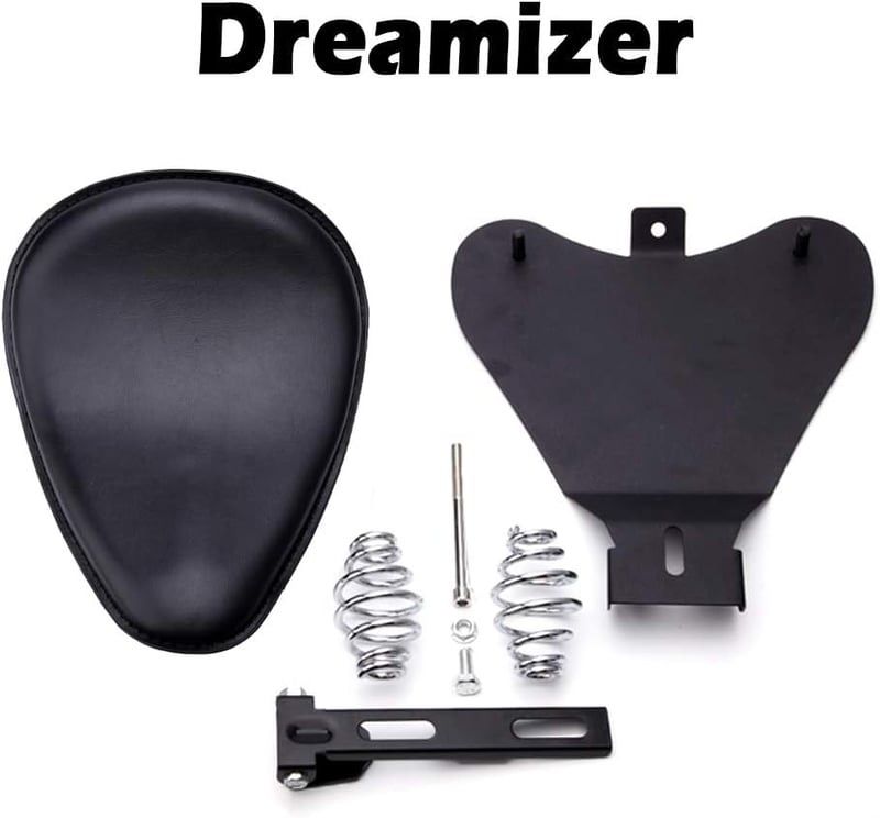 DREAMIZER Fekete Bobber Motoros Szóló Ülés Rugós Rögzítőlappal - Sportster XL883 1200 48 Chopper Custom Motorokhoz Kompatibilis