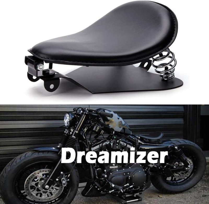 DREAMIZER Fekete Bobber Motoros Szóló Ülés Rugós Rögzítőlappal - Sportster XL883 1200 48 Chopper Custom Motorokhoz Kompatibilis