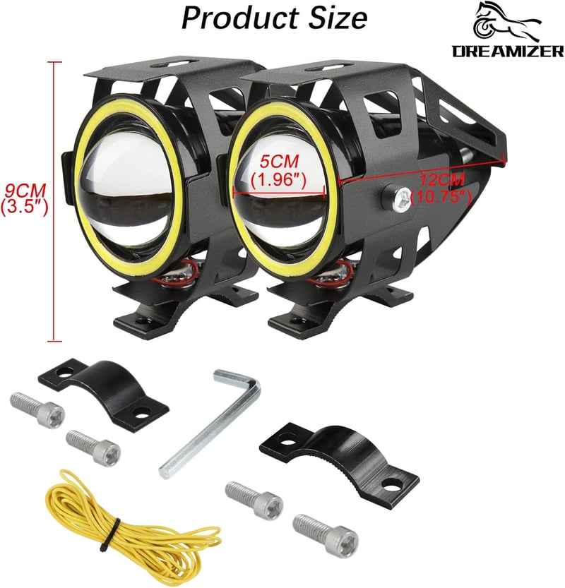 DREAMIZER Motoros Első Fényszóró Angyal Szem DRL Világítással - 12/24V Vízálló Ködlámpa R1200GS Kompatibilis ATV UTV Terepjárókhoz