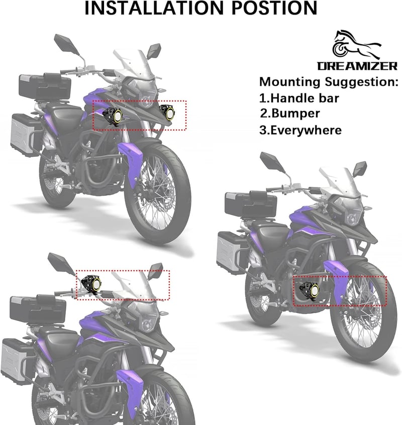 DREAMIZER Motoros Első Fényszóró Angyal Szem DRL Világítással - 12/24V Vízálló Ködlámpa R1200GS Kompatibilis ATV UTV Terepjárókhoz
