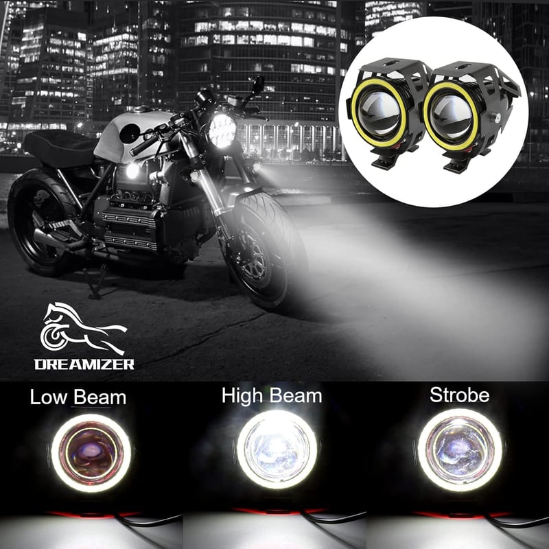 DREAMIZER Motoros Első Fényszóró Angyal Szem DRL Világítással - 12/24V Vízálló Ködlámpa R1200GS Kompatibilis ATV UTV Terepjárókhoz