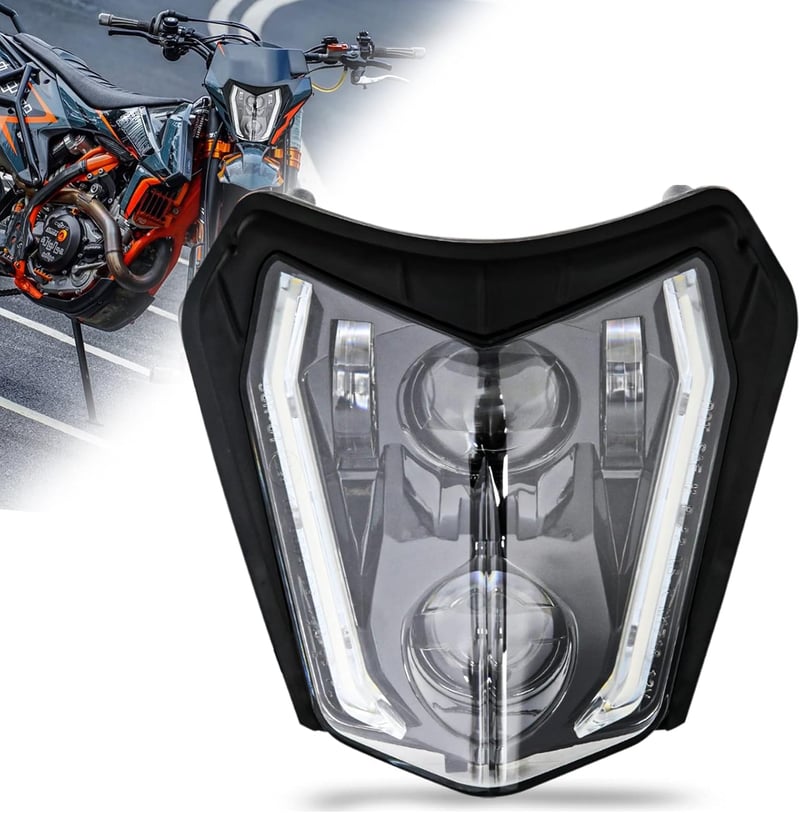DREAMIZER Motoros Fényszóró E24 6500K Nappali Menetfénnyel - Vízálló Első Lámpa Enduro, Motocross, Supermoto Motorokhoz, Kompatibilis XCF XC