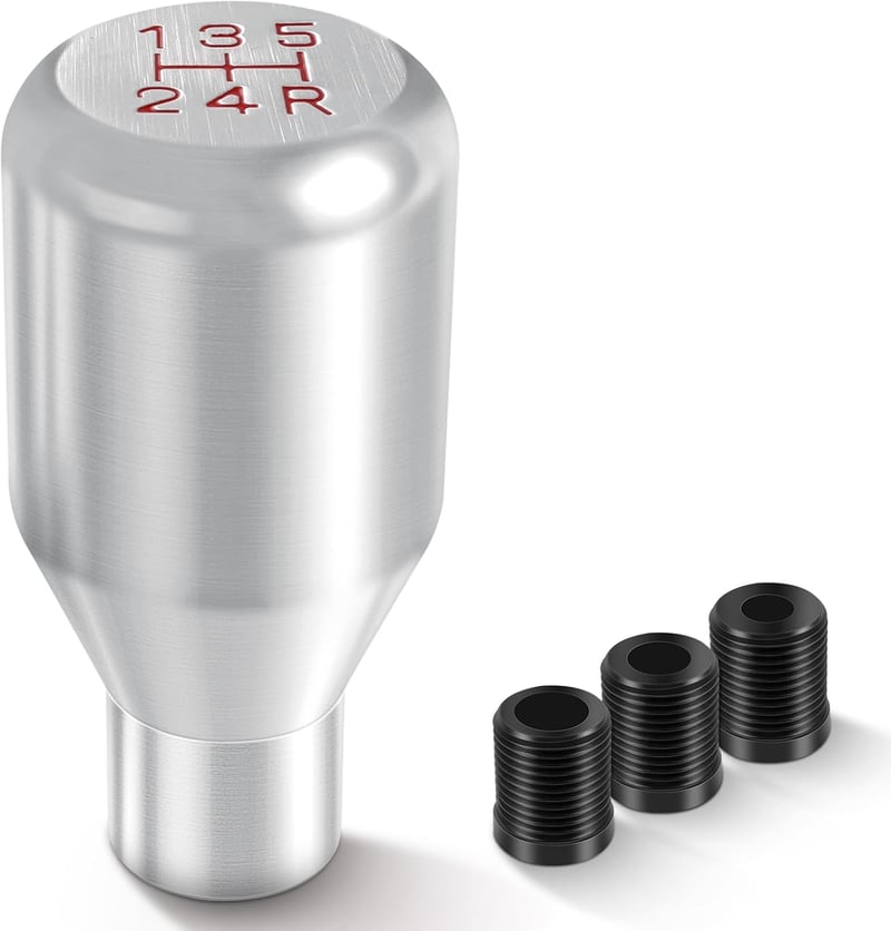 DREAMIZER Sebességváltó Gomb 5 Fokozatú Univerzális Alumínium Váltókar Gomb 3 Adapterrel 8mm 10mm 12mm Ezüst