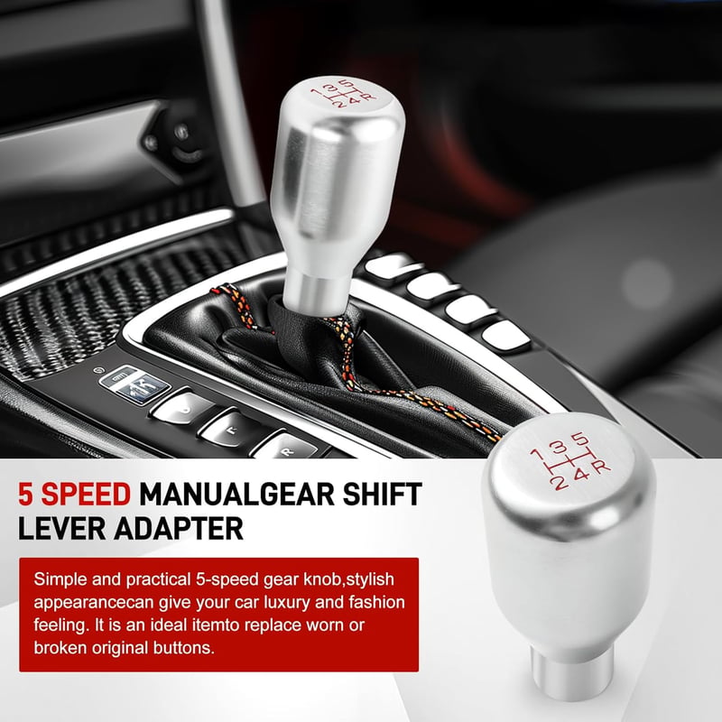 DREAMIZER Sebességváltó Gomb 5 Fokozatú Univerzális Alumínium Váltókar Gomb 3 Adapterrel 8mm 10mm 12mm Ezüst