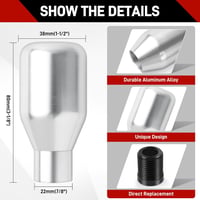 DREAMIZER Sebességváltó Gomb 5 Fokozatú Univerzális Alumínium Váltókar Gomb 3 Adapterrel 8mm 10mm 12mm Ezüst 7