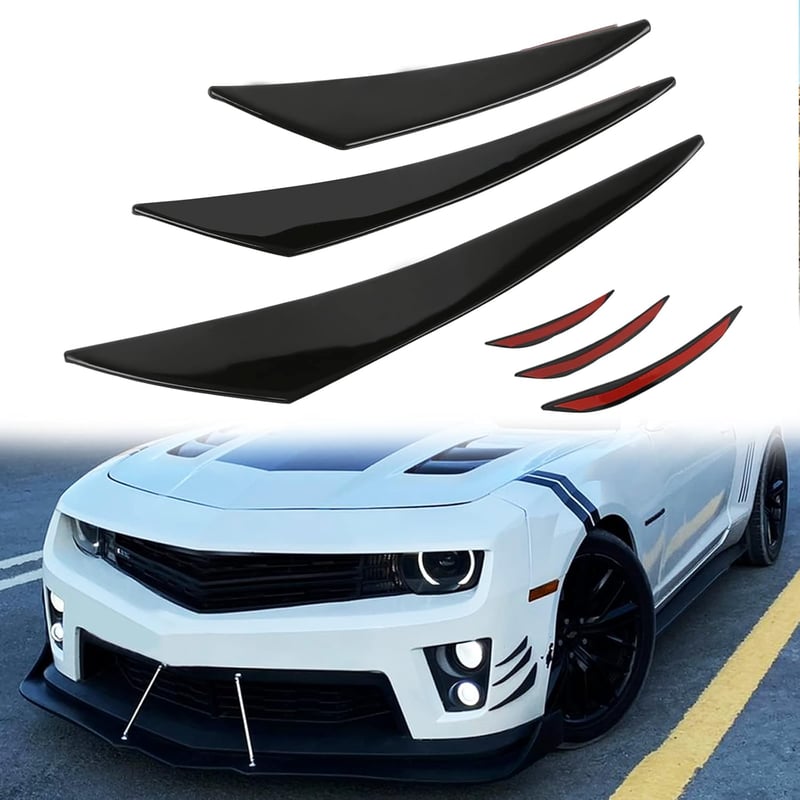 DREAMIZER Univerzális Fekete Első Lökhárító Spoiler Szett - 6 db Öntapadós Gumi Légterelő, Splitter Fin Autó Tuning Kiegészítő