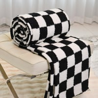 Pătură DREAMLANDING cu model în carouri – Pătură din microfibră moale, pufoasă și călduroasă pentru canapea și pat, model în carouri negru, 127x152 cm 4