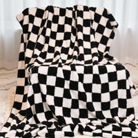 Pătură DREAMLANDING cu model în carouri – Pătură din microfibră moale, pufoasă și călduroasă pentru canapea și pat, model în carouri negru, 127x152 cm 2