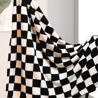 Pătură DREAMLANDING cu model în carouri – Pătură din microfibră moale, pufoasă și călduroasă pentru canapea și pat, model în carouri negru, 127x152 cm 8