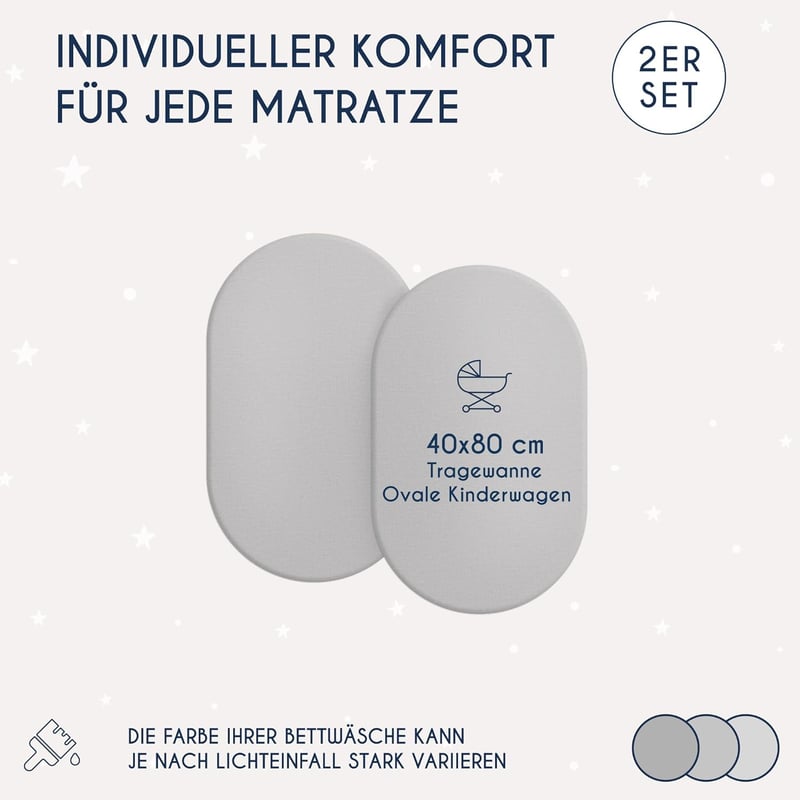 Dreamzie 2 db Gumis Lepedő 40x80 cm Szürke Pamut Jersey - 40 x 80 - 40 x 80 cm, Gray