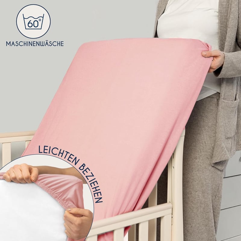 Dreamzie 2 db Gumis Lepedő 40x90 cm Rózsaszín Pamut Jersey