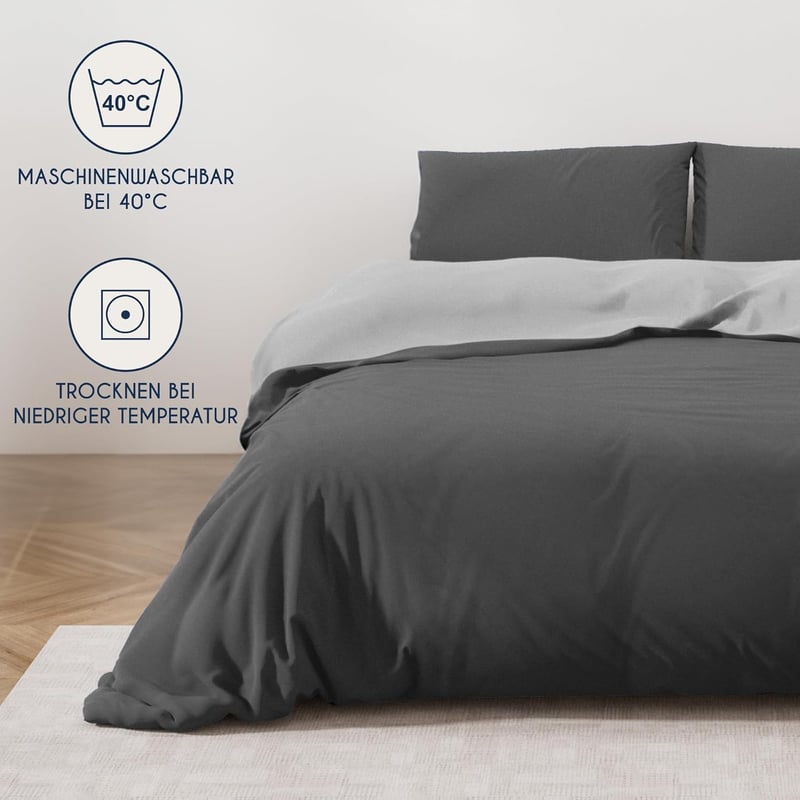Dreamzie Ágynemű Garnitúra 260x240 cm Mikrofibra Paplan- és Párnahuzat Szett Sötétszürke Világosszürke 3 Részes