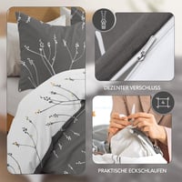 Set lenjerie de pat Dreamzie 200x200 cm cu 2 fețe de pernă 65x65 cm, model cu ramuri gri, microfibră, OEKO-TEX 4