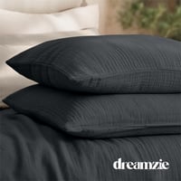 Set lenjerie de pat Dreamzie 135x200 cm + 2 fețe de pernă 80x80 cm, muselină de bumbac, gri închis, 4 piese 6