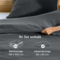 Set lenjerie de pat Dreamzie 135x200 cm + 2 fețe de pernă 80x80 cm, muselină de bumbac, gri închis, 4 piese 7