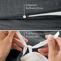Set lenjerie de pat Dreamzie 135x200 cm + 2 fețe de pernă 80x80 cm, muselină de bumbac, gri închis, 4 piese 4