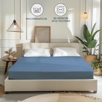 Dreamzie Elasztikus Pamut Lepedő 160x200x30 cm - Kék Jersey Pamut Gumis Lepedő Matracvédő, Légáteresztő, Könnyen Mosható 6