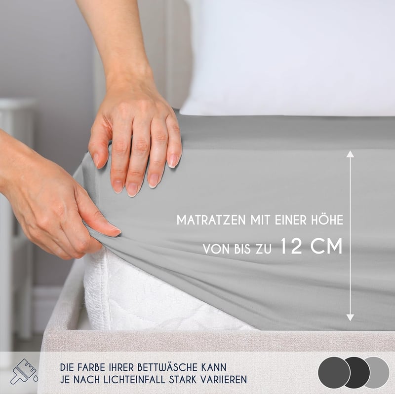 Dreamzie Elasztikus Pamut Lepedő - 80x190/200 cm Szürke Jersey Pamut Gumis Lepedő, Légáteresztő, Tartós, Oeko-Tex Minősített Ágynemű