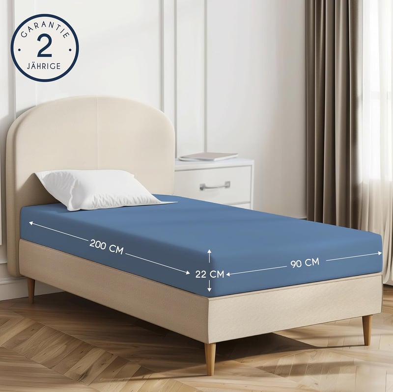 Dreamzie Elasztikus Pamut Lepedő - 90x190/200 cm Kék Jersey Pamut Gumis Lepedő Matracvédő Légáteresztő Huzat