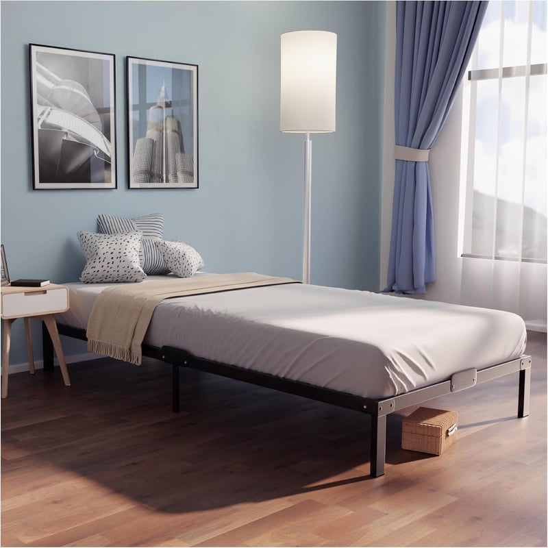 Dreamzie Fém Ágykeret 90x200 cm Egyszemélyes Matrachoz, Fekete Színű Rácsozatos Ágyváz Nagy Tárolóhellyel