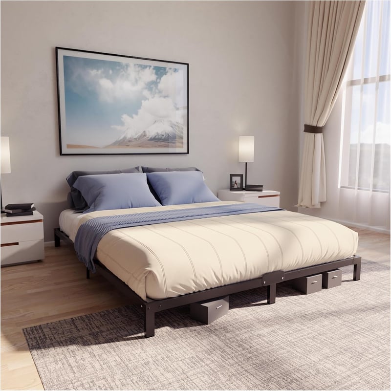 Dreamzie Fém Ágyrács 140x190 cm, 25 cm Magas, Tárolóhellyel, Fekete