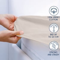 Napínacie bavlnené jersey prestieradlo Dreamzie 200x200 cm, výška matraca 27 cm, béžová farba, s certifikátom OEKO-TEX, 100 % bavlna 3