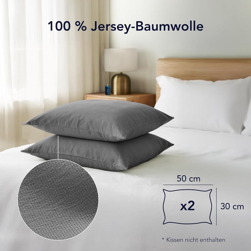 Dreamzie Jersey Pamut Párnahuzat 30x50 cm Antracit 2 db