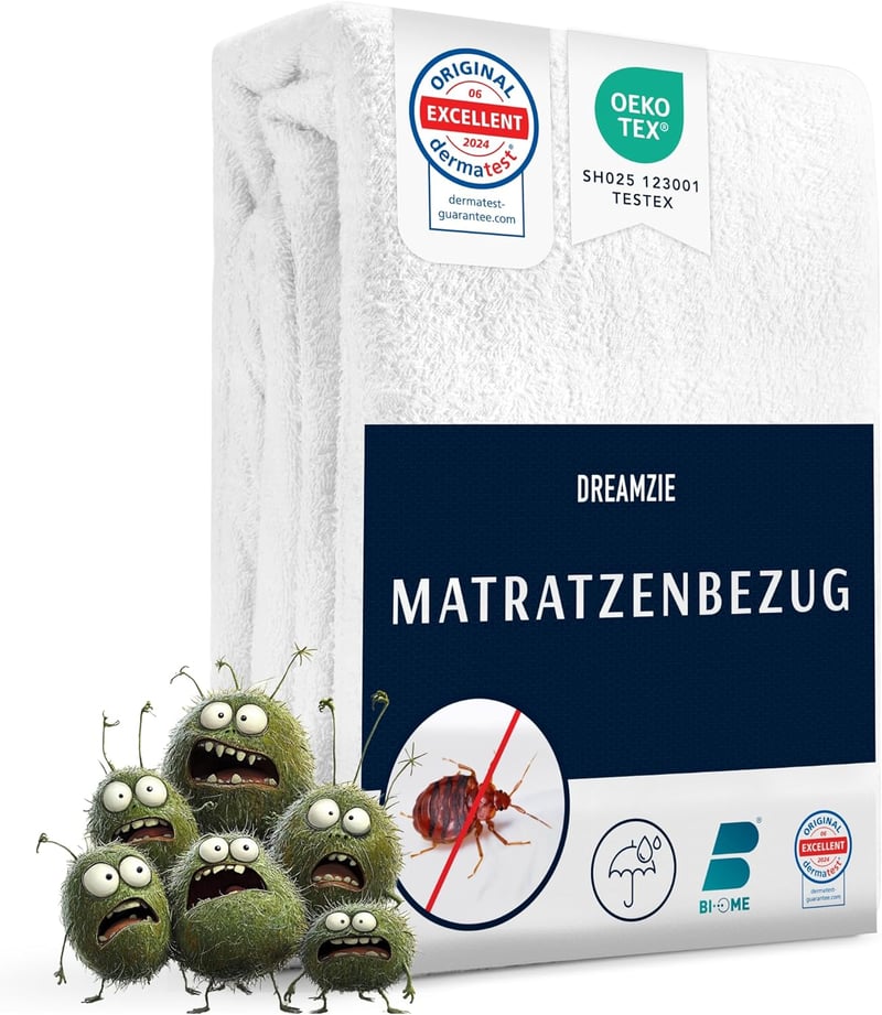 Dreamzie Matracvédő 160x200x20 cm - Vízálló Matrachuzat Cipzárral - Poratka és Ágyi Poloska Elleni Védelem - Allergiásoknak Ajánlott Bi-Ome 
