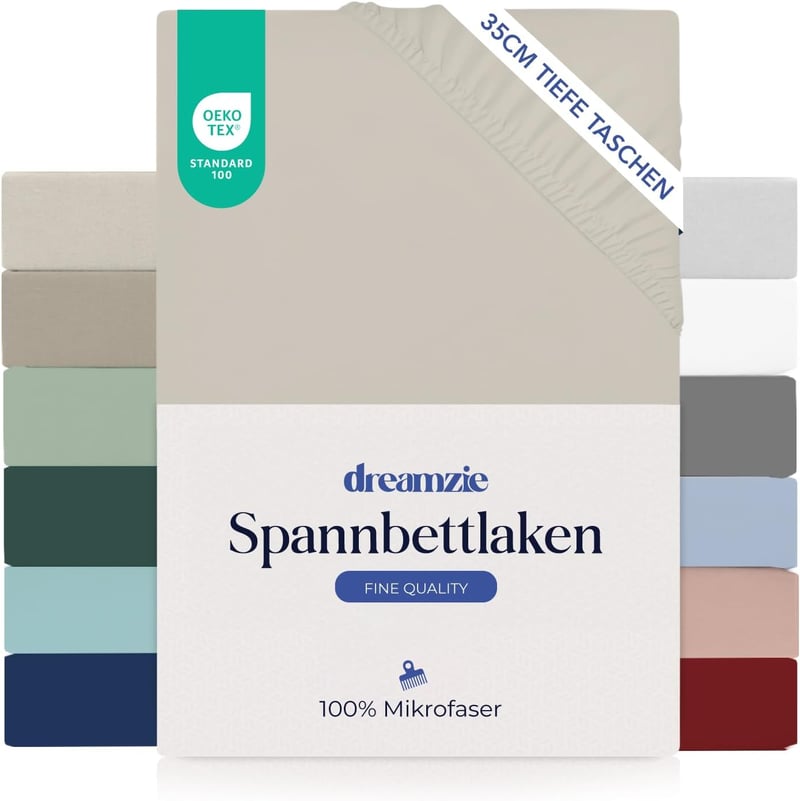 Dreamzie Mikroszálas Gumis Lepedő 200x200 cm - 35 cm Mély Zseb - Bézs Színű Ágynemű - Tartós, Puha, Könnyen Mosható - Oeko Tex Tanúsítvány