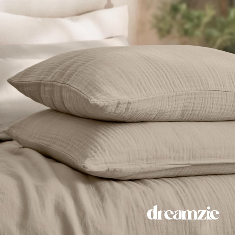 Dreamzie pamut gáz ágyneműhuzat 220x240 cm taupe 2 párnával puha légáteresztő
