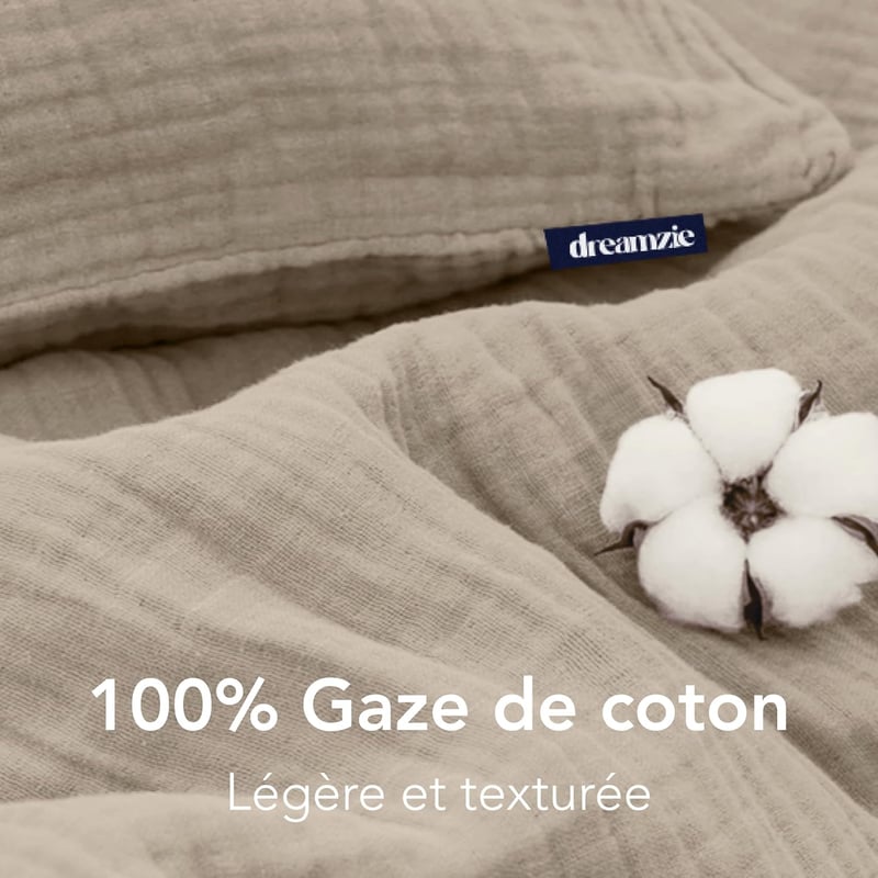 Dreamzie pamut gáz ágyneműhuzat 220x240 cm taupe 2 párnával puha légáteresztő