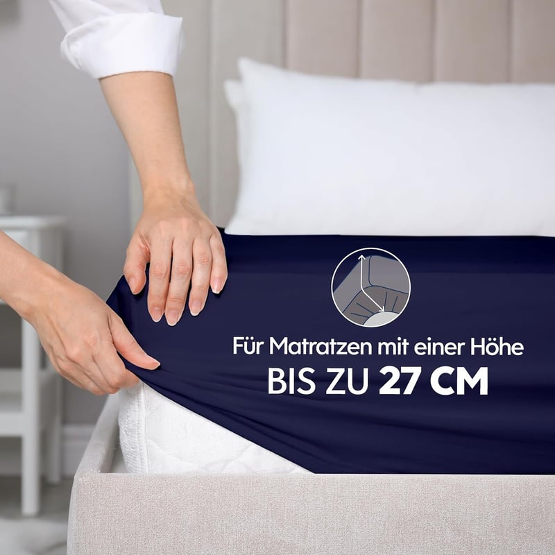 Dreamzie Premium gumis lepedő 200x200 cm, vastag matrachoz, 100% jersey pamut, sötétkék - 200 x 200 cm, Darkblue