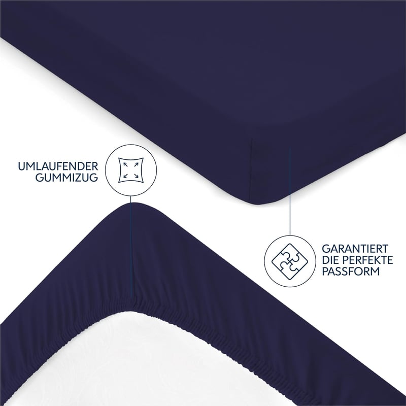 Dreamzie Premium gumis lepedő 200x200 cm, vastag matrachoz, 100% jersey pamut, sötétkék - 200 x 200 cm, Darkblue