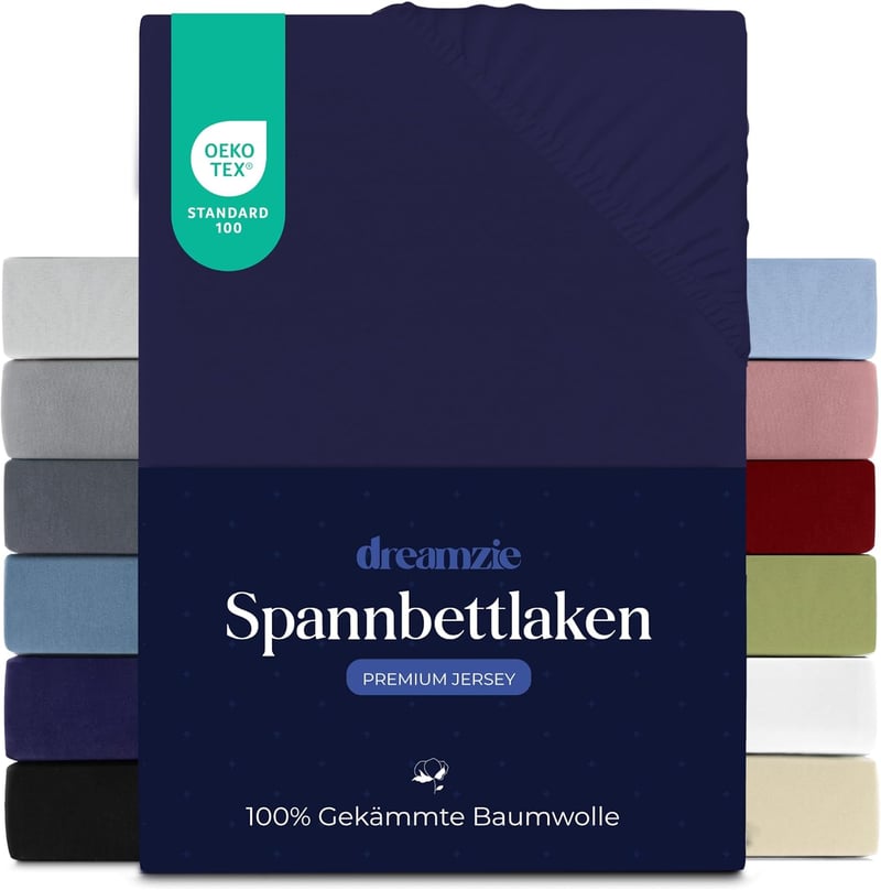 Dreamzie Premium gumis lepedő 200x200 cm, vastag matrachoz, 100% jersey pamut, sötétkék - 200 x 200 cm, Darkblue