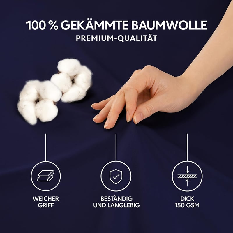 Dreamzie Premium gumis lepedő 200x200 cm, vastag matrachoz, 100% jersey pamut, sötétkék - 200 x 200 cm, Darkblue