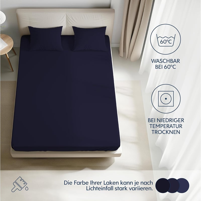 Dreamzie Premium gumis lepedő 200x200 cm, vastag matrachoz, 100% jersey pamut, sötétkék - 200 x 200 cm, Darkblue