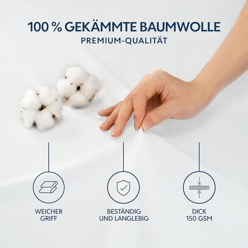 Dreamzie Premium gumis lepedő 70x200 cm vastag matrachoz 100% pamut fehér
