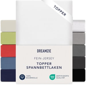 Dreamzie Premium Gumis Lepedő Topper 180x200-200x200 cm Jersey Pamut Fehér