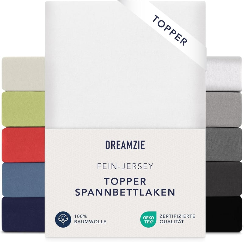 Dreamzie Premium Gumis Lepedő Topper 180x200-200x200 cm Jersey Pamut Fehér