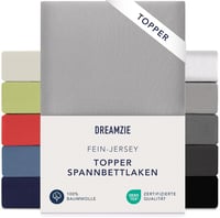 Dreamzie gumis topper lepedő, jersey pamut - szürke - 180x200–200x200 cm 1