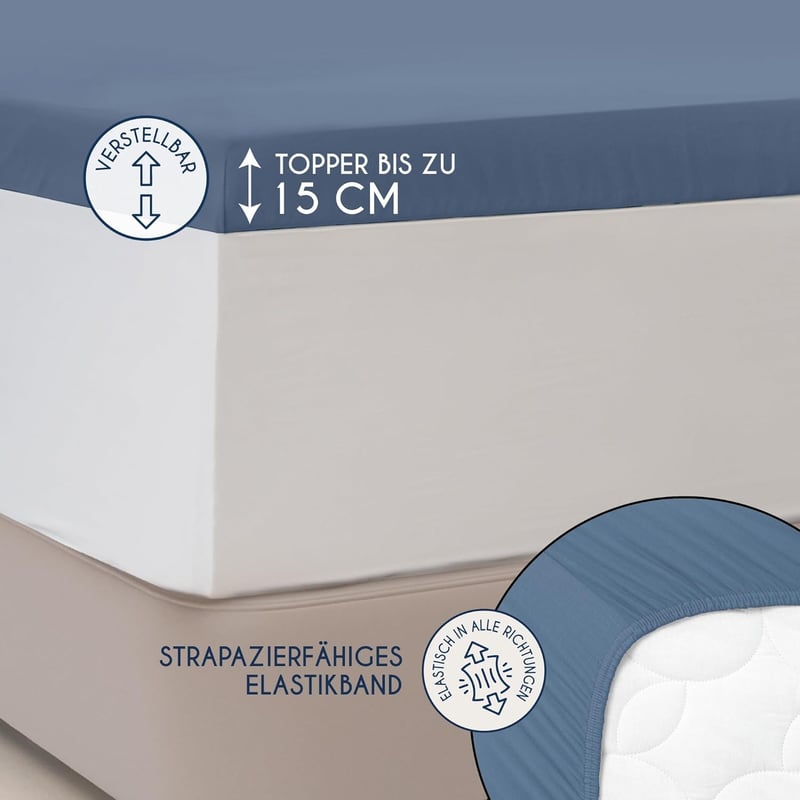 Dreamzie Prémium Jersey Pamut Lepedő Matracvédőre 140x200-160x200 cm - Kék, Extra Alacsony Oldalmagasság, OEKO-TEX Tanúsítvány, Könnyen Tisz